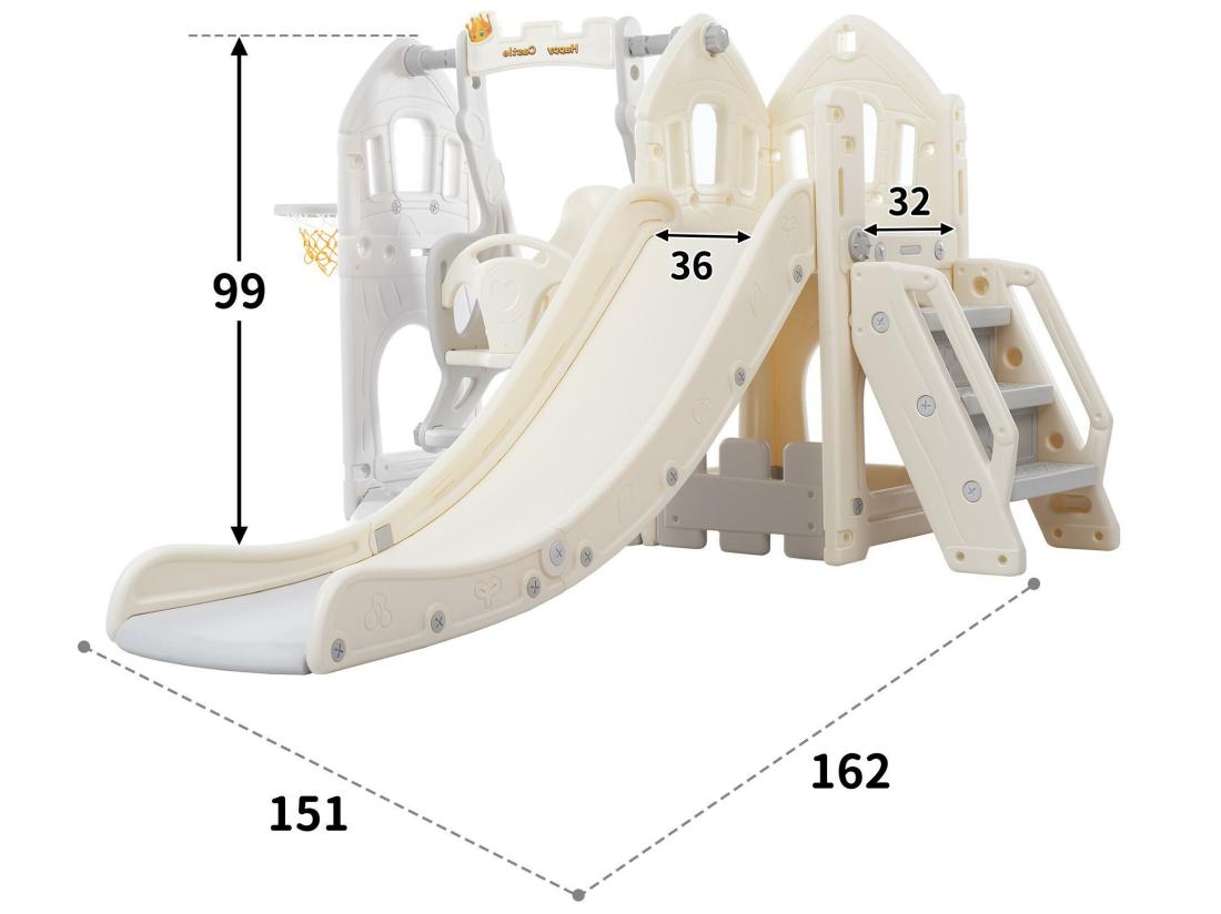 Vente Unique Toboggan 5 En 1 - Avec Escalier Balançoire Espace De Rangement Panier De Basket - Gris Clair