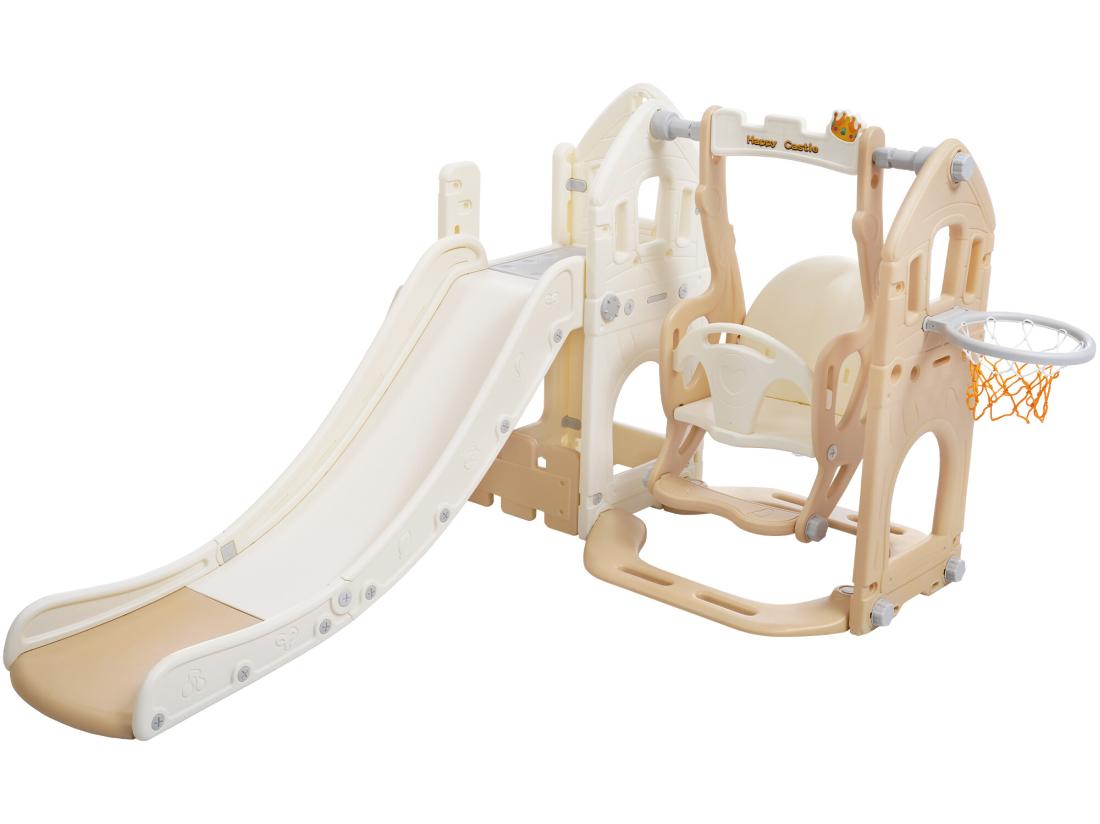 Vente Unique Toboggan 5 En 1 - Avec Escalier Balançoire Espace De Rangement Panier De Basket - Jaune Clair