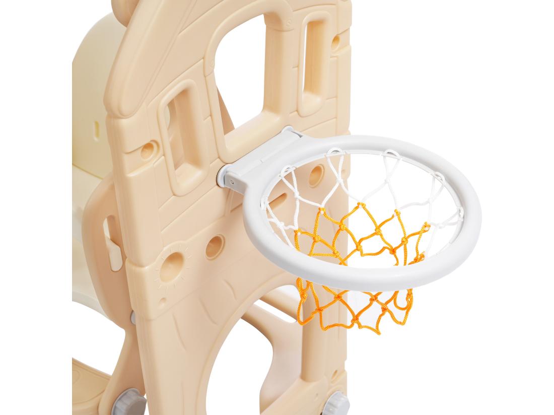 vente unique Toboggan 5 en 1 - avec escalier balançoire espace de rangement panier de basket - jaune clair