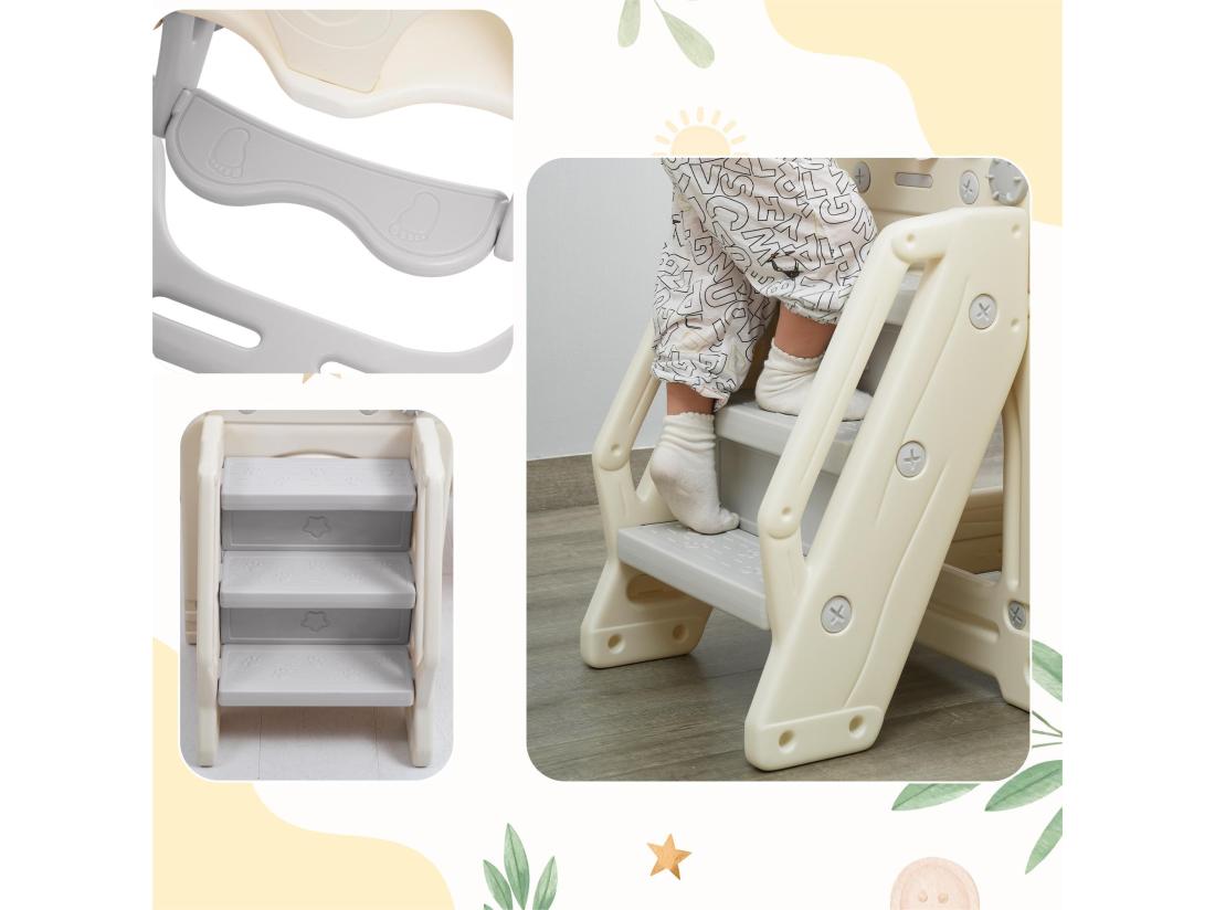 vente unique Toboggan 5 en 1 - avec escalier balançoire espace de rangement panier de basket - gris clair