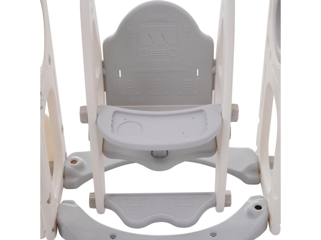Vente Unique Toboggan 7 En 1 Pour Enfant Avec Balançoire Plate-forme Zone De Rangement Arcade Panier De Basket Escalier PEHD Gris+blanc