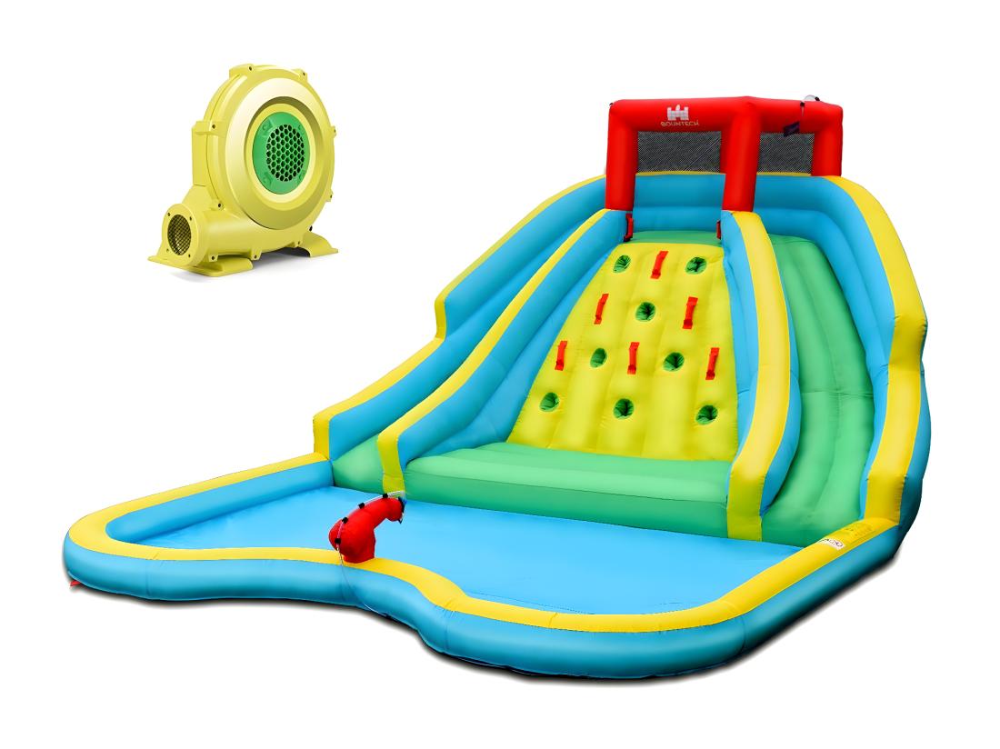 Vente Unique Toboggan Aquatique Gonflable 5 En 1 Avec Pataugeoire Aire De Jeux Gonflable En Oxford Avec Mur D'escalade Canon à Eau Charge 150kg Pour 2-3 Enfants De 3-10 Ans (avec Souffleur 680W)
