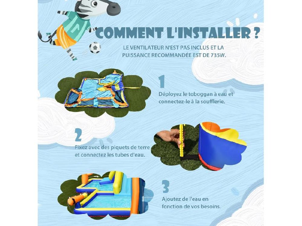 Vente Unique Toboggan Aquatique Gonflable Avec Gonfleur 680W Piscine à Eclaboussures Mur D'Escalade Double Canon à Eau Zone De Football