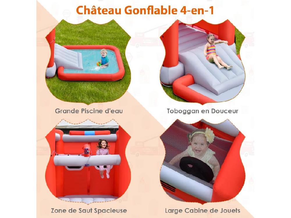 Vente Unique Toboggan Aquatique Gonflable Pour Enfants Sur Le Thème Voiture De Pompiers Avec Piscine à Eclaboussures Zone De Rebond Ballon De Basket(sans Gonfleur)
