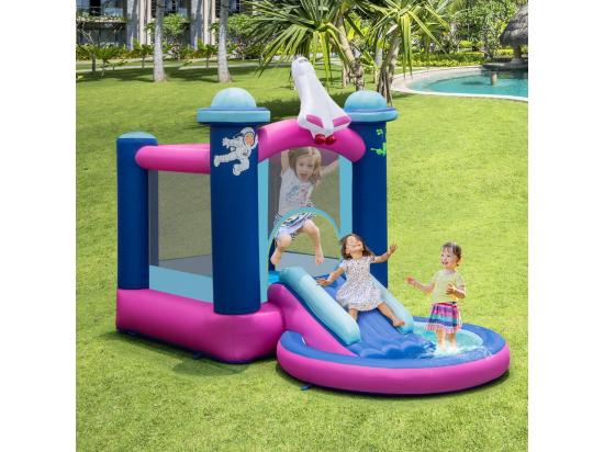 Vente Unique Toboggan Aquatique Gonflable Thème De L'espace Avec Gonfleur 480 W Piscine à Eclaboussures Toboggan Portable Sac De Transport Et Piquets