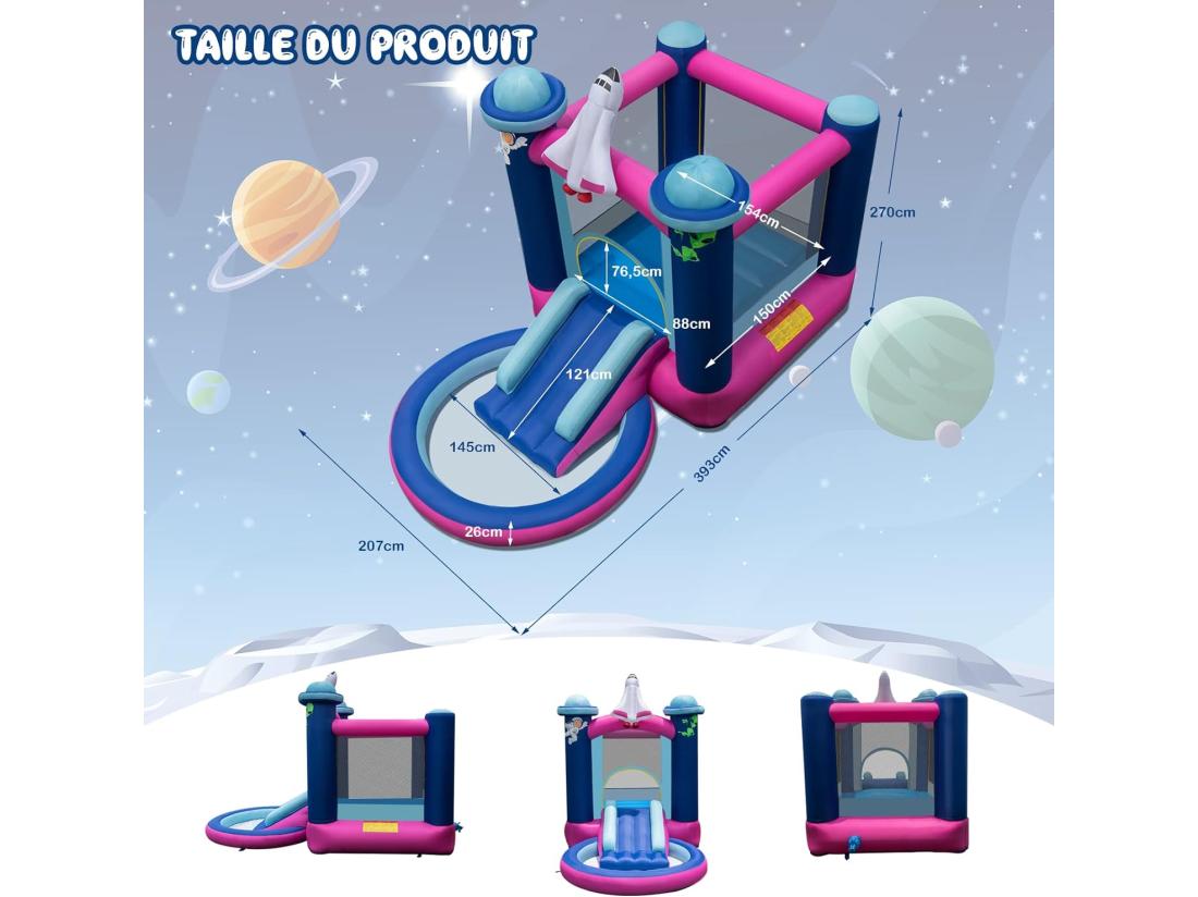 Vente Unique Toboggan Aquatique Gonflable Thème De L'espace Avec Gonfleur 480 W Piscine à Eclaboussures Toboggan Portable Sac De Transport Et Piquets