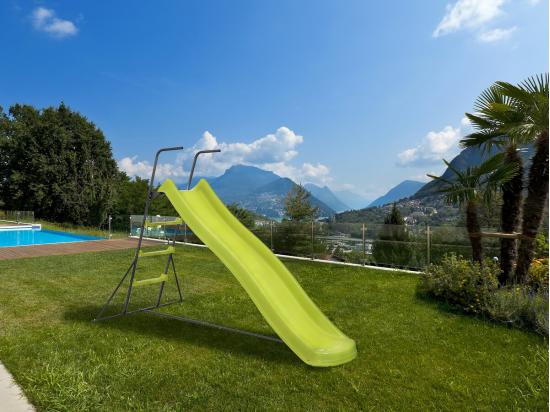 Vente Unique Toboggan De Jardin à Double Vague "Poly" En Vert - 240 X 120 X 156 Cm