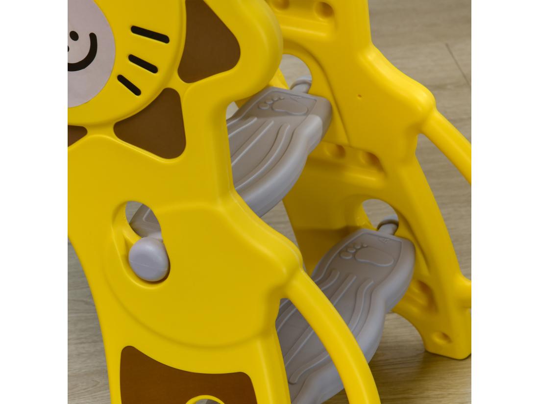 Vente Unique Toboggan Enfant 18-36 Mois - Panier Basket Ballon Pompe Inclus - HDPE Jaune Gris