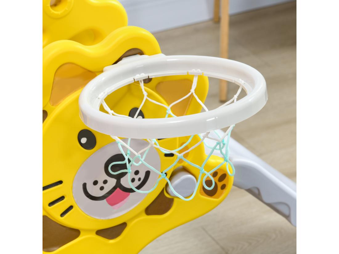 Vente Unique Toboggan Enfant 18-36 Mois - Panier Basket Ballon Pompe Inclus - HDPE Jaune Gris