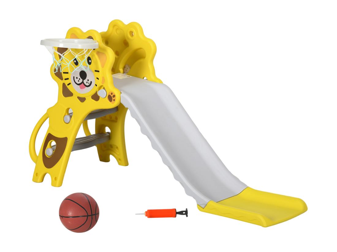 vente unique Toboggan enfant 18-36 mois - panier basket ballon pompe inclus - HDPE jaune gris