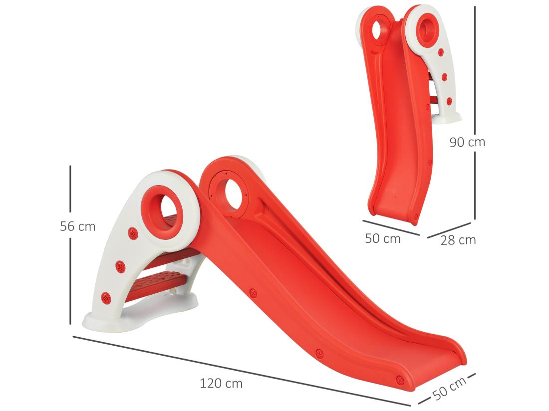 Vente Unique Toboggan Enfant Pliable 3 à 6 Ans Usage Intérieur Extérieur Dim. 120L X 50l X 56H Cm HDPE Rouge