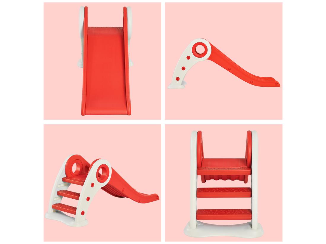 Vente Unique Toboggan Enfant Pliable 3 à 6 Ans Usage Intérieur Extérieur Dim. 120L X 50l X 56H Cm HDPE Rouge