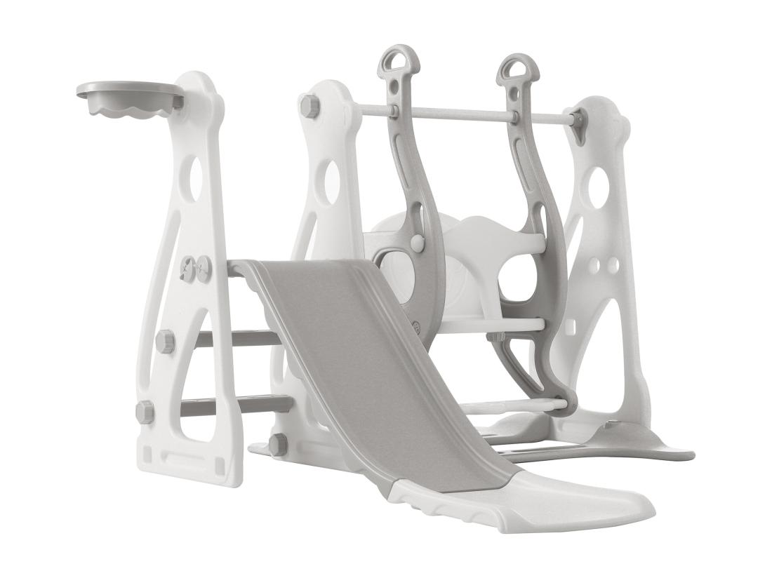 Vente Unique Toboggan Pour Enfants 4 En 1 - Convient Pour L'intérieur Et L'extérieur - Avec Balançoire Cadre De Basket Toboggan échelle - Gris