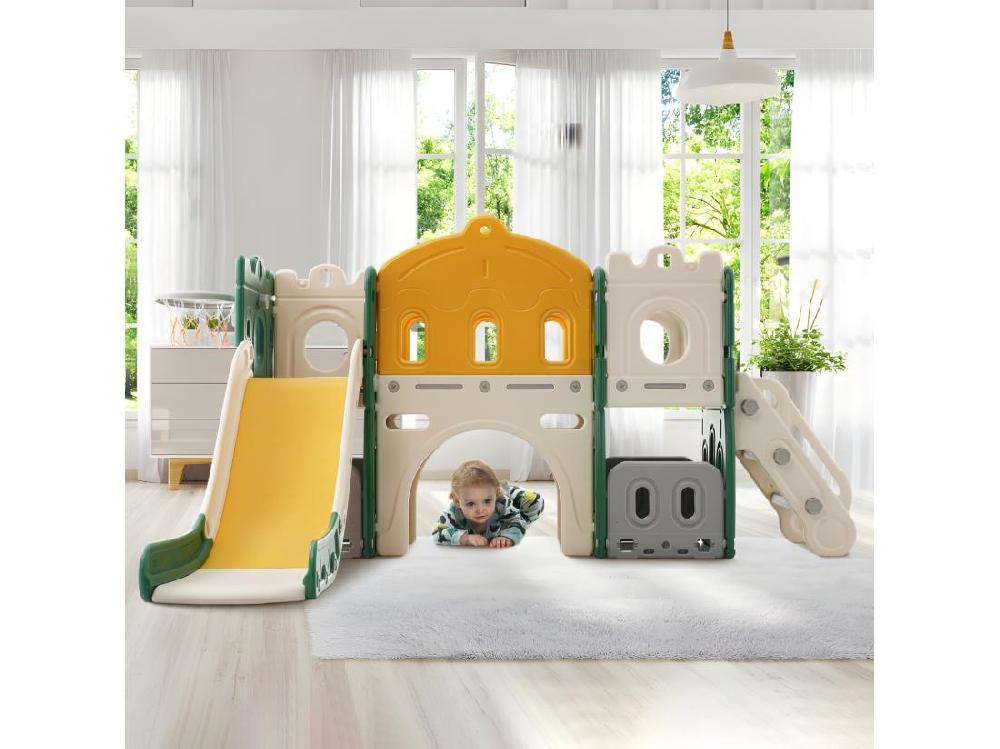vente unique Toboggan pour enfants 6 en 1 - Avec panier de basket toboggan tour d'escalade en PEHD (balles de mer non exclues) - Vert