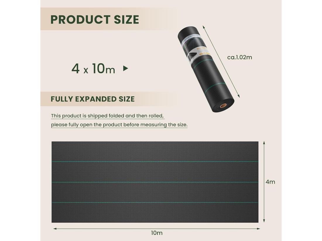 Vente Unique Toile Anti Mauvaises Herbes Pour Serre 4x10m Tissu Barrière Contre Les Mauvaises Herbes Pour Une Utilisation Dans Les Patios Jardins