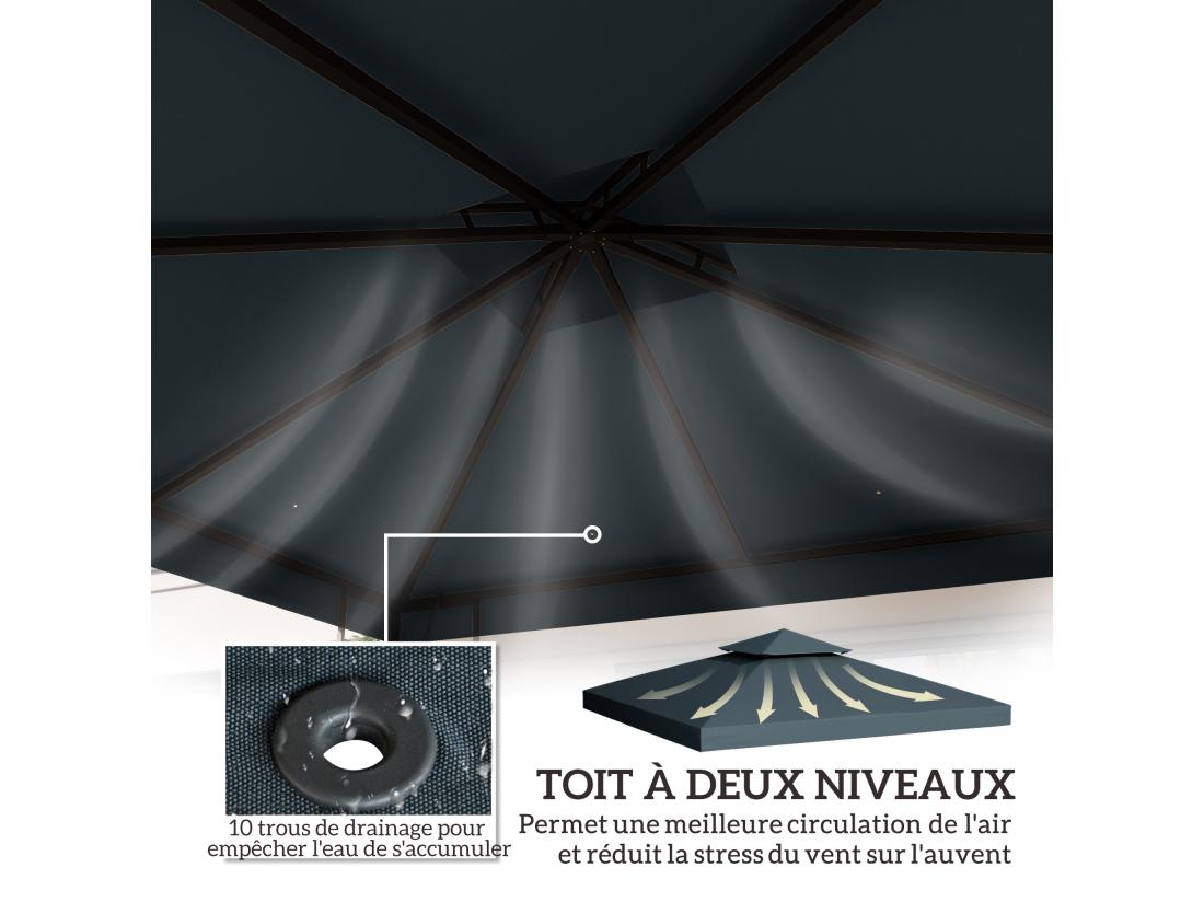 Vente Unique Toile De Rechange Pour Pavillon Tonnelle Tente 3 X 3 M Polyester Haute Densité 180 G/m² Gris Foncé