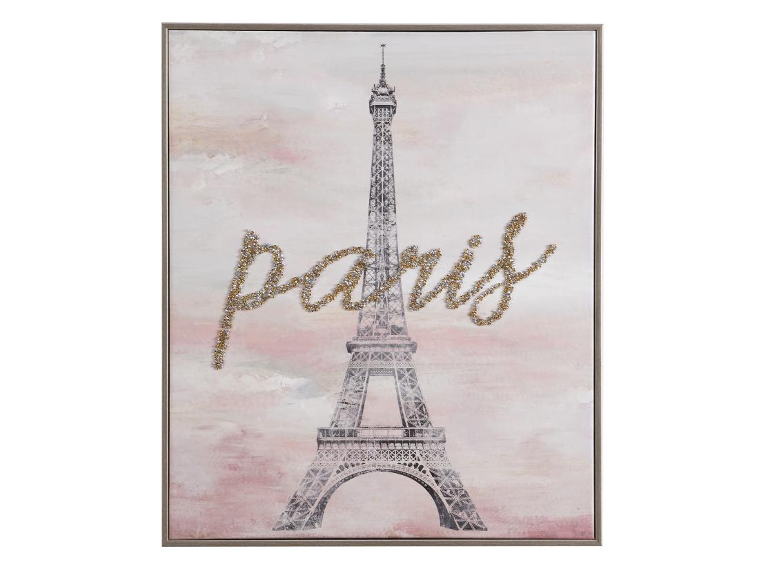 Vente Unique Toile Imprimée Paris Avec Bijoux - L. 54 X H. 64 Cm - Cadre En Pin - LUTECE