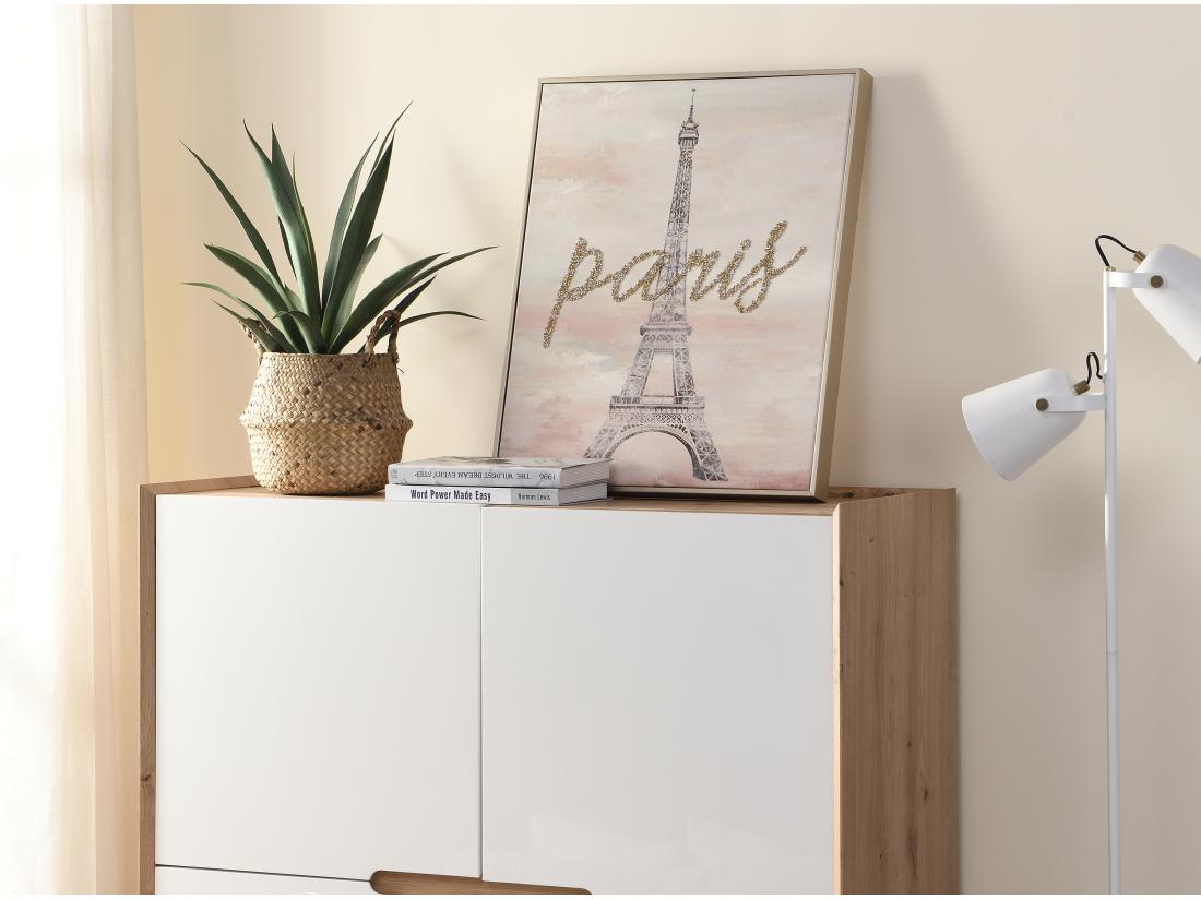 vente unique Toile imprimée Paris avec bijoux - L. 54 x H. 64 cm - Cadre en pin - LUTECE