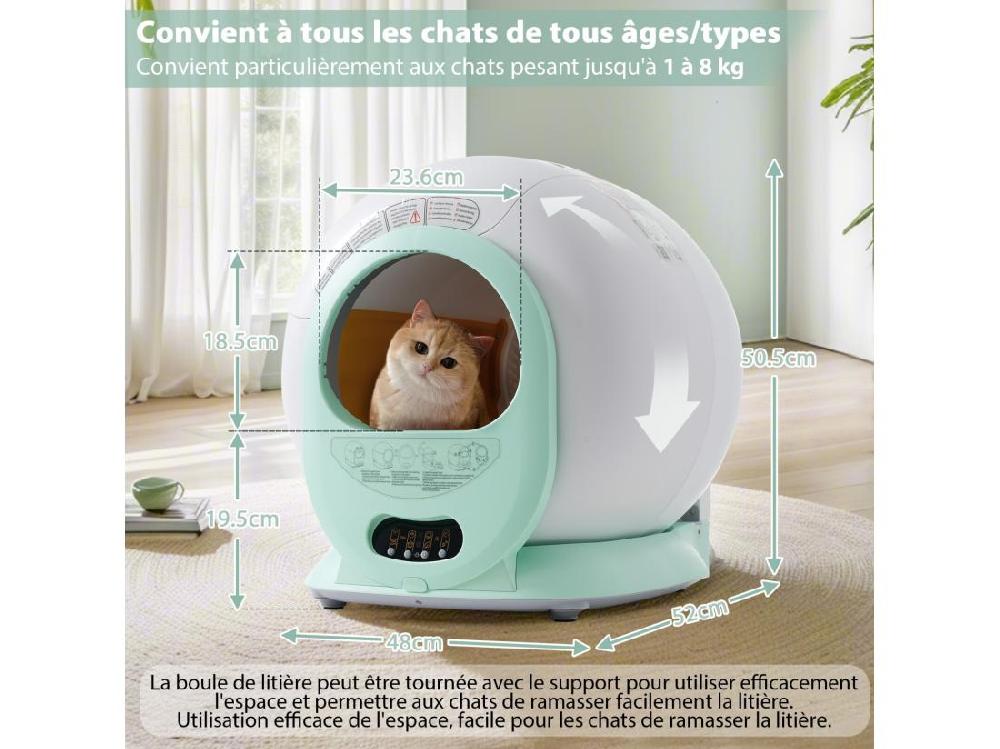 Vente Unique Toilette Intelligente Pour Chat Robot Litière Automatique Pour Chat Nettoient Automatiquement Odeur éliminée Avec Capteur Infrarouge Et APP 48x52x50.5cm