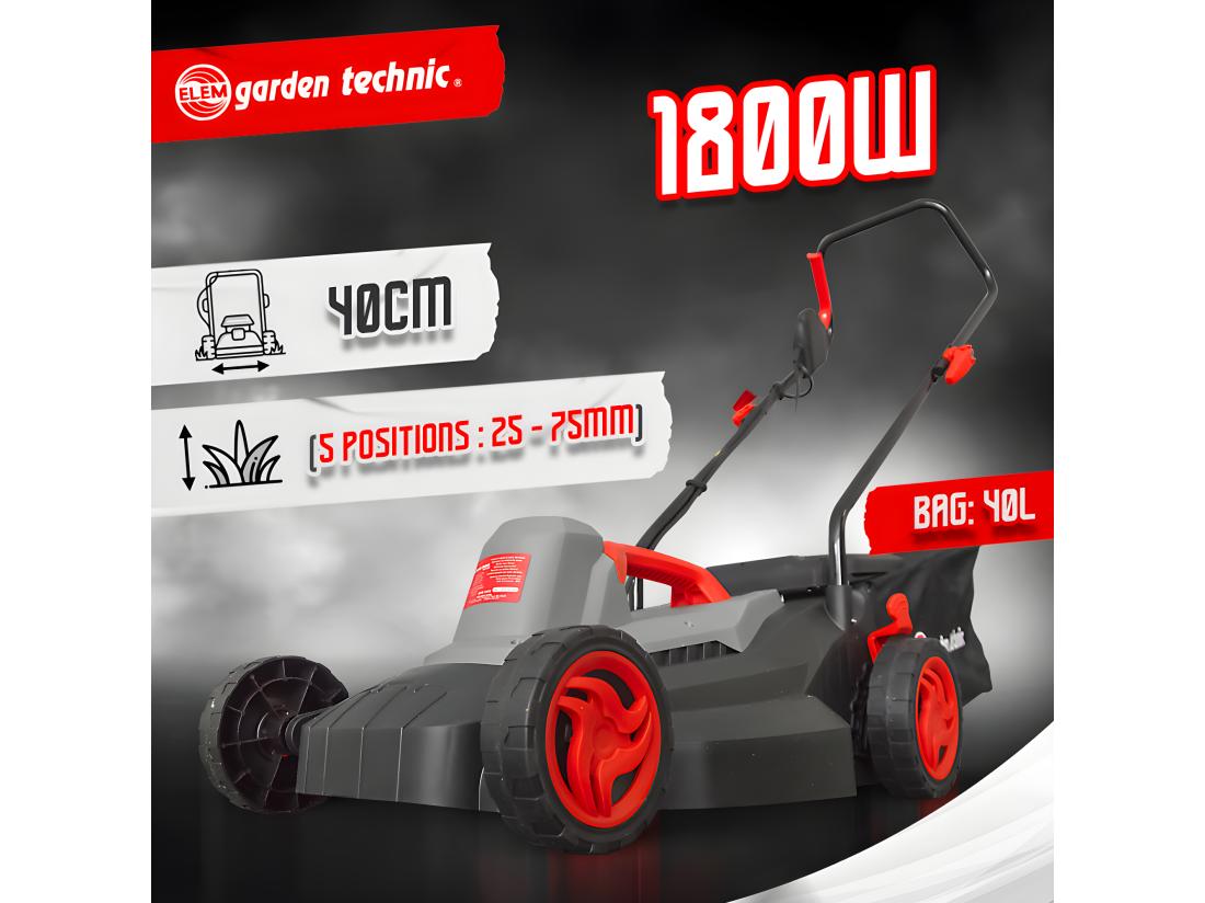 Vente Unique Tondeuse à Gazon électrique 1800W - Largeur De Coupe 40cm - Elem Garden