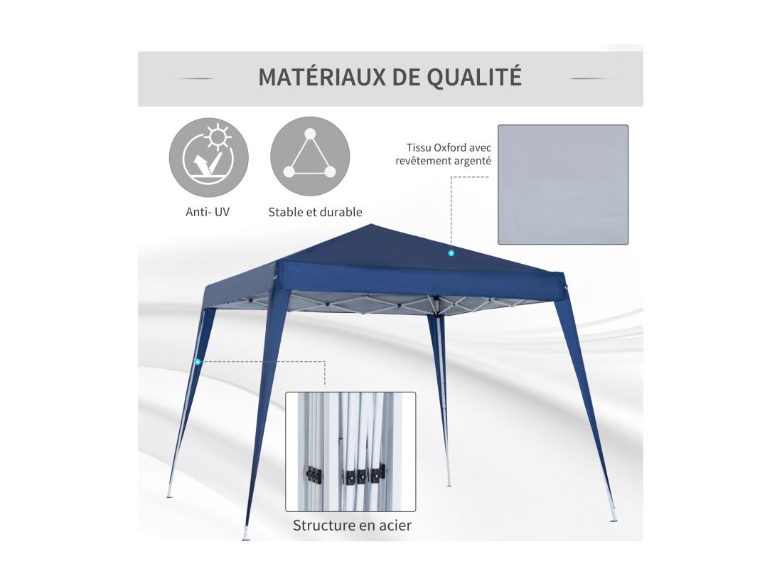 vente unique Tonnelle barnum de jardin pop-up pliant 2 4L x 2 4l x 2 5H m acier polyester imperméabilisé anti UV avec sac de transport bleu