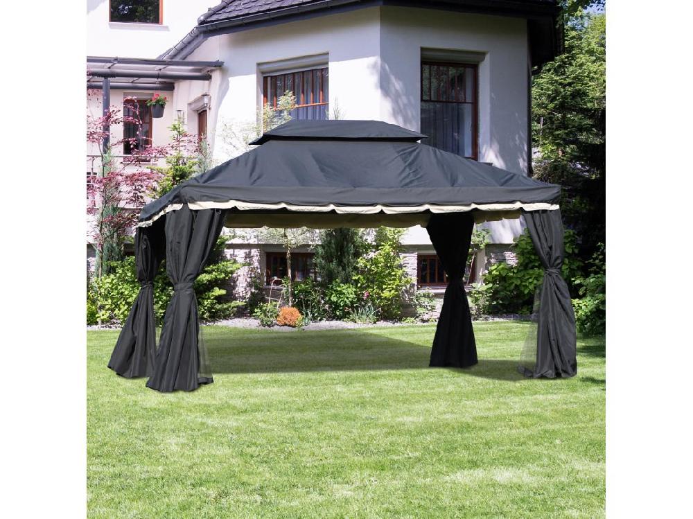 Vente Unique Tonnelle Barnum Pavillon De Jardin Style Colonial Double Toit Toile Moustiquaires Et Toiles Amovibles 3 9L X 2 9l X 2 8H M Noir