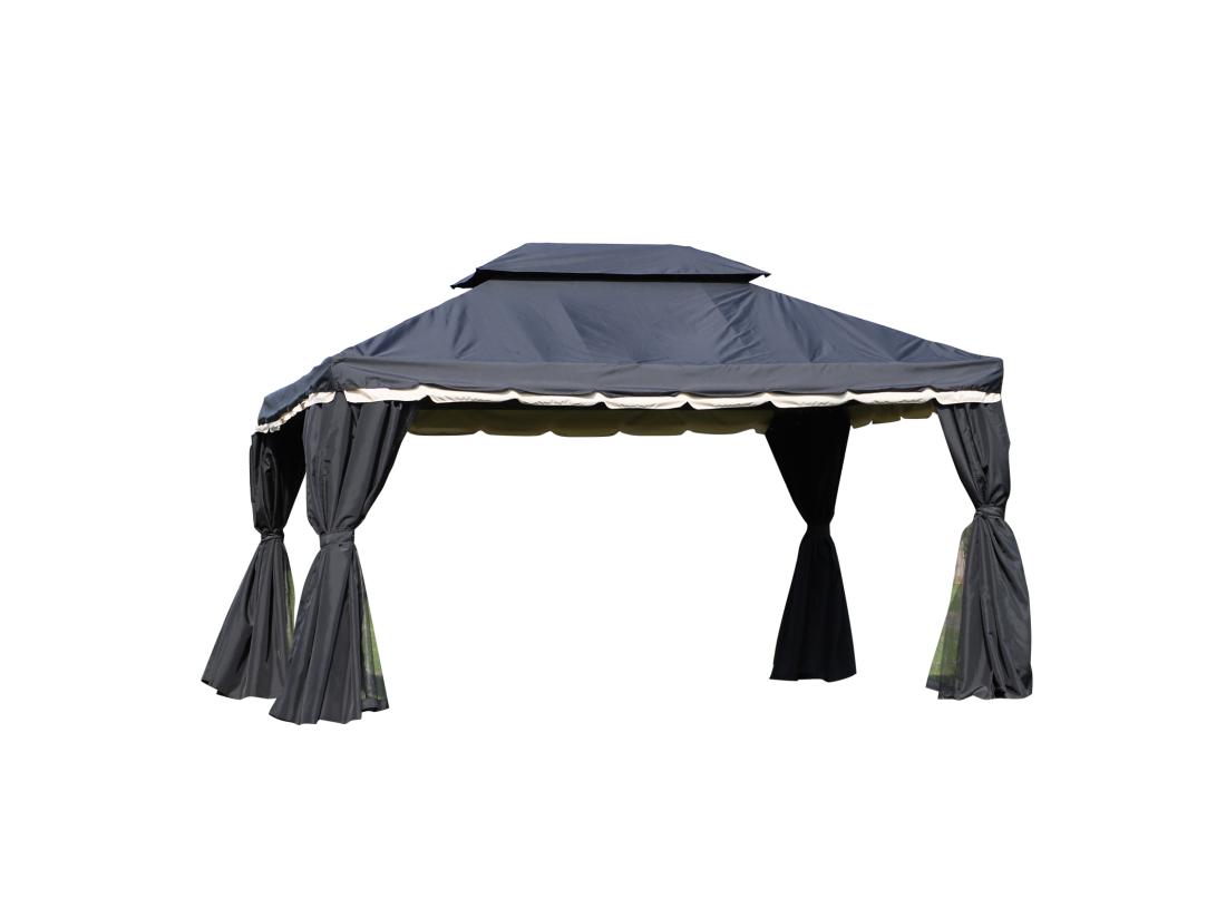 Vente Unique Tonnelle Barnum Pavillon De Jardin Style Colonial Double Toit Toile Moustiquaires Et Toiles Amovibles 3 9L X 2 9l X 2 8H M Noir