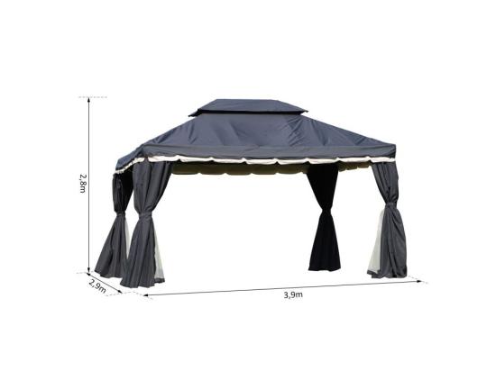 Vente Unique Tonnelle Barnum Pavillon De Jardin Style Colonial Double Toit Toile Moustiquaires Et Toiles Amovibles 3 9L X 2 9l X 2 8H M Noir