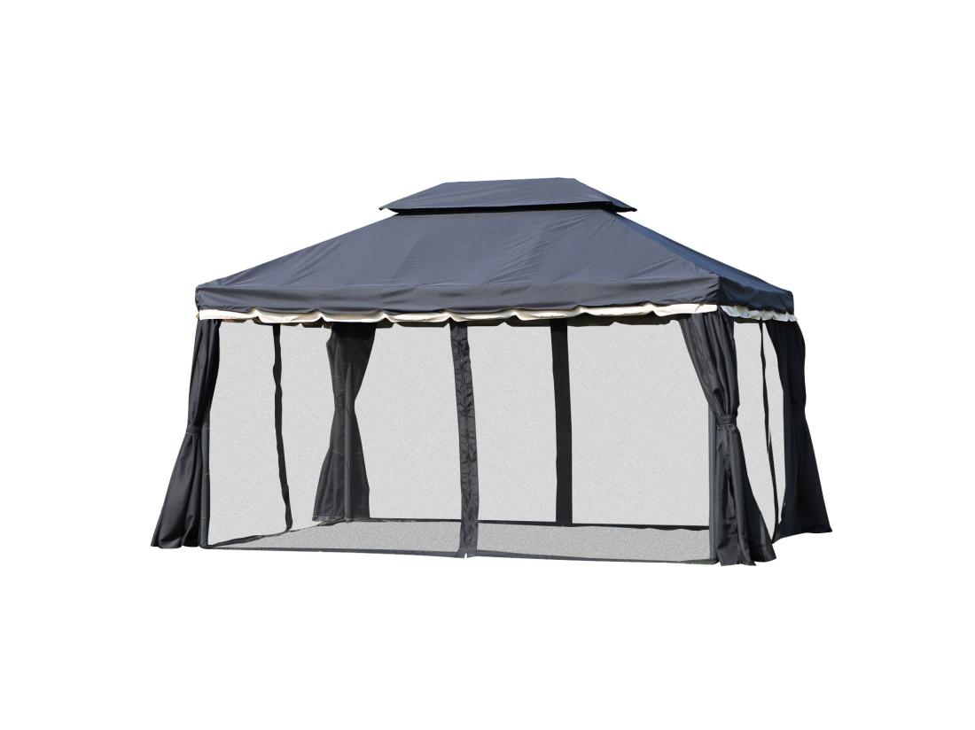 vente unique Tonnelle barnum pavillon de jardin style colonial double toit toile moustiquaires et toiles amovibles 3 9L x 2 9l x 2 8H m noir