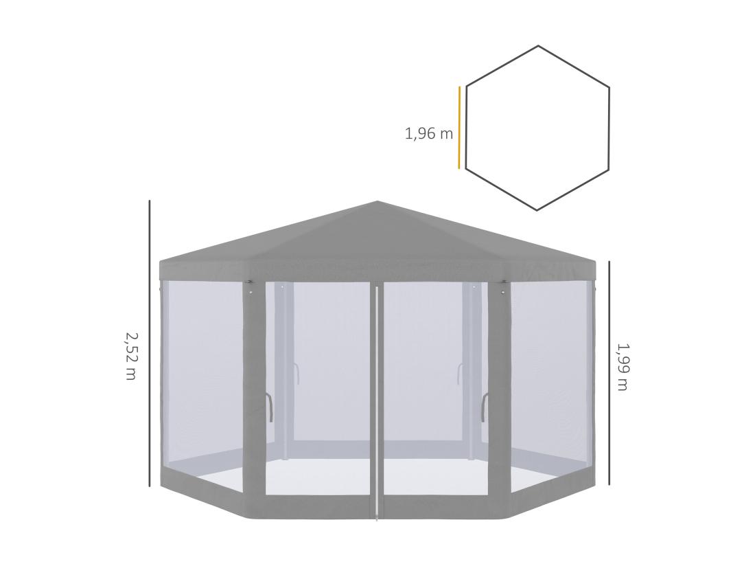 Vente Unique Tonnelle Barnum Tente De Réception Hexagonale Style Cosy Métal Polyester Imperméabilisé Surface Env. 10 M² Gris