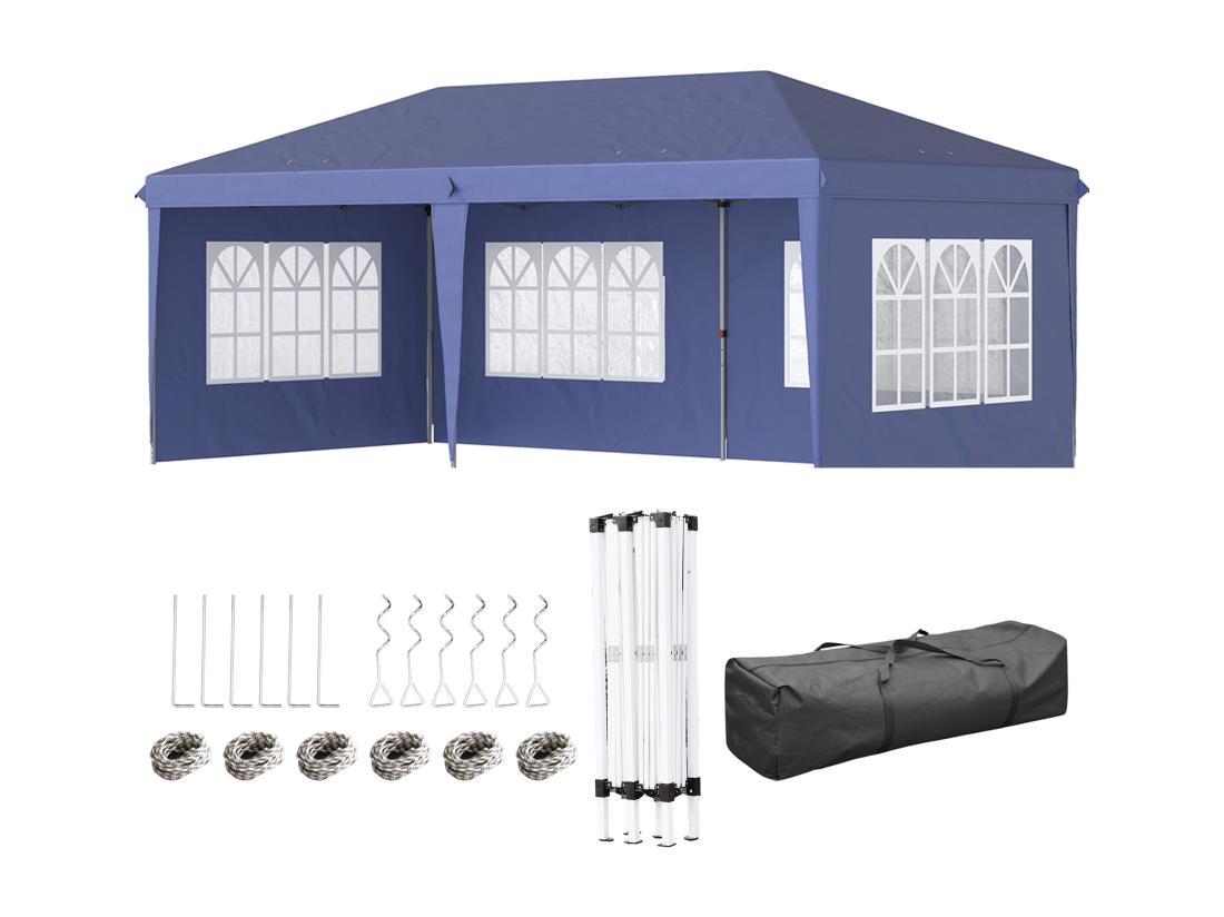 Vente Unique Tonnelle Pop Up Pliante - Barnum Pliable - 4 Cotés Démontables - 4 Fenêtres - Acier Oxford Haute Densité Bleu