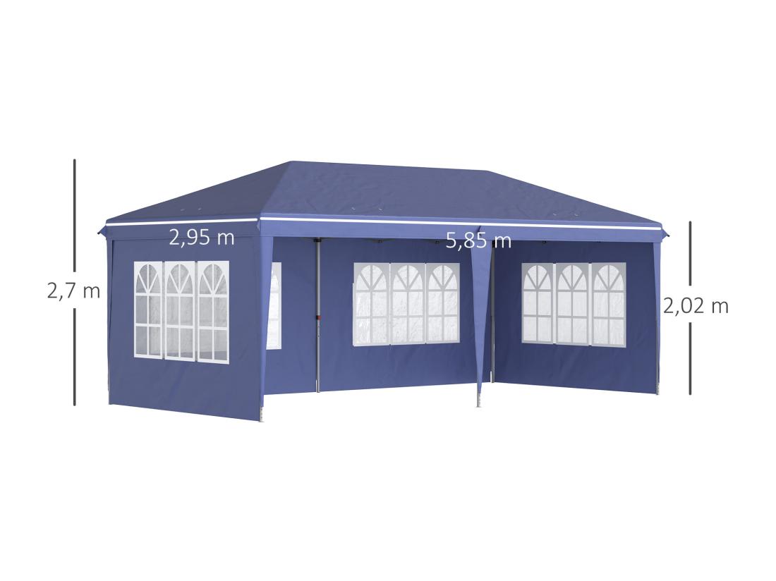 Vente Unique Tonnelle Pop Up Pliante - Barnum Pliable - 4 Cotés Démontables - 4 Fenêtres - Acier Oxford Haute Densité Bleu