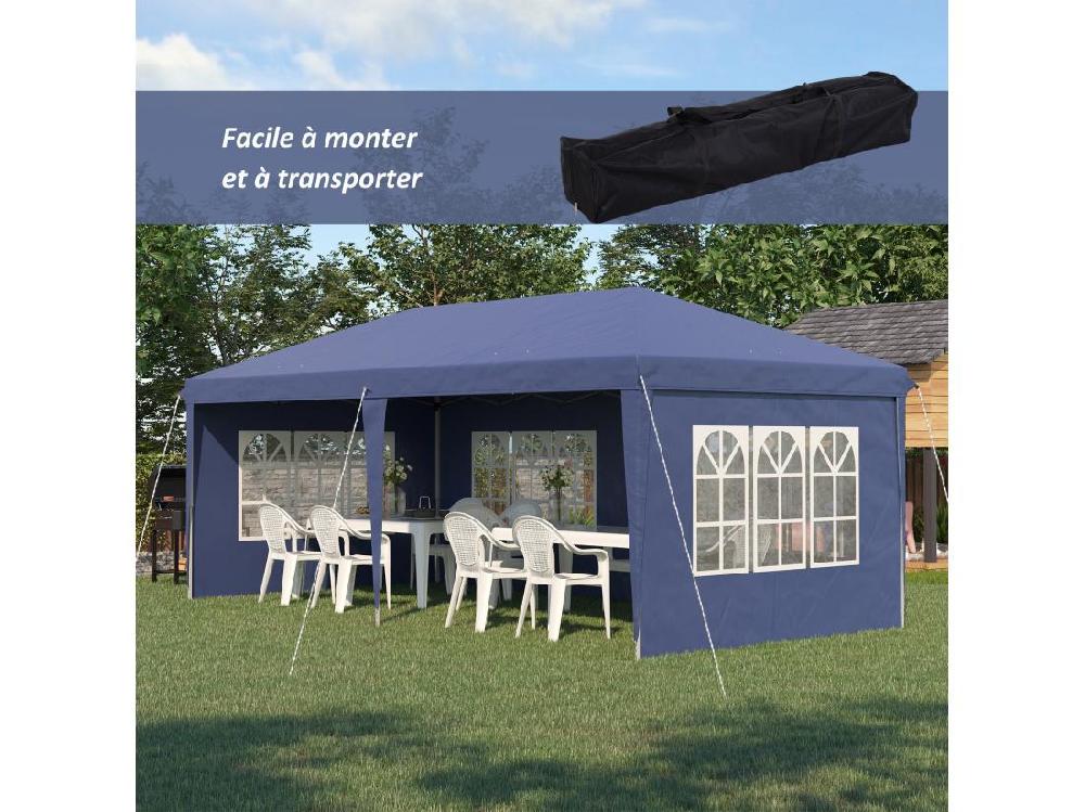 Vente Unique Tonnelle Pop Up Pliante - Barnum Pliable - 4 Cotés Démontables - 4 Fenêtres - Acier Oxford Haute Densité Bleu