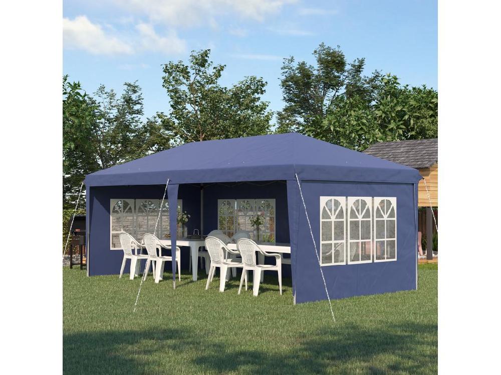vente unique Tonnelle pop up pliante - barnum pliable - 4 cotés démontables - 4 fenêtres - acier oxford haute densité bleu