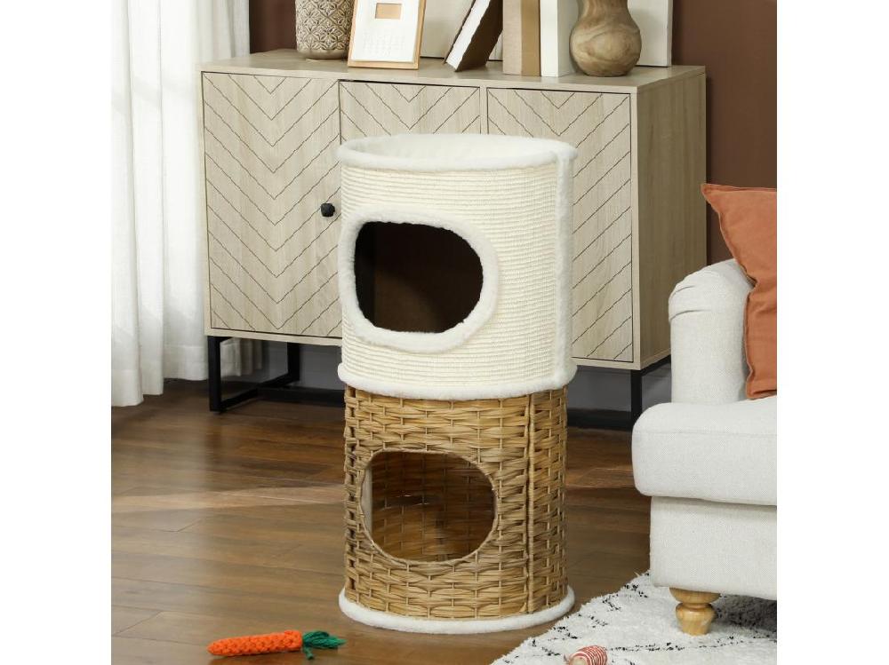 vente unique Tour à griffer pour chat 3 niveaux - 2 niches panier observation- H.75 5 cm - résine tressée sisal