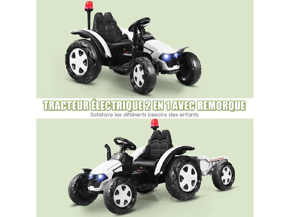 Vente Unique Tracteur Electrique Avec Télécommande 2.4G 12V 7AH Vitesse : 3-8 Km/h MP3 Port USB Pour Enfants De 3 à 8 Ans Blanc