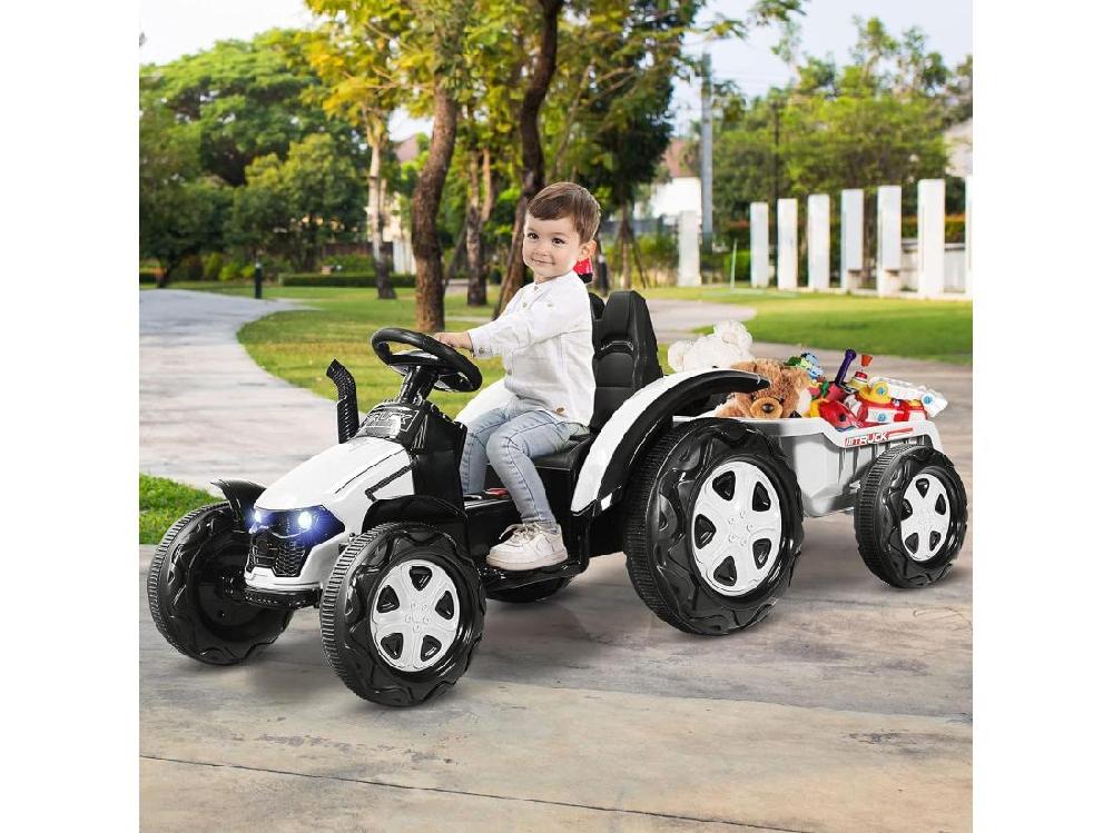 vente unique Tracteur Electrique avec Télécommande 2.4G 12V 7AH Vitesse : 3-8 km/h MP3 Port USB pour Enfants de 3 à 8 Ans Blanc
