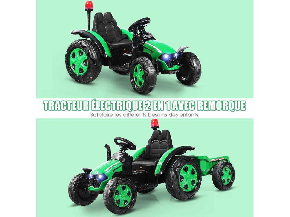 Vente Unique Tracteur Electrique Enfants Avec Télécommande 2.4G 12V 7AH Vitesse : 3-8 Km/h MP3 Port USB Pour Enfants De 3 à 8 Ans Vert