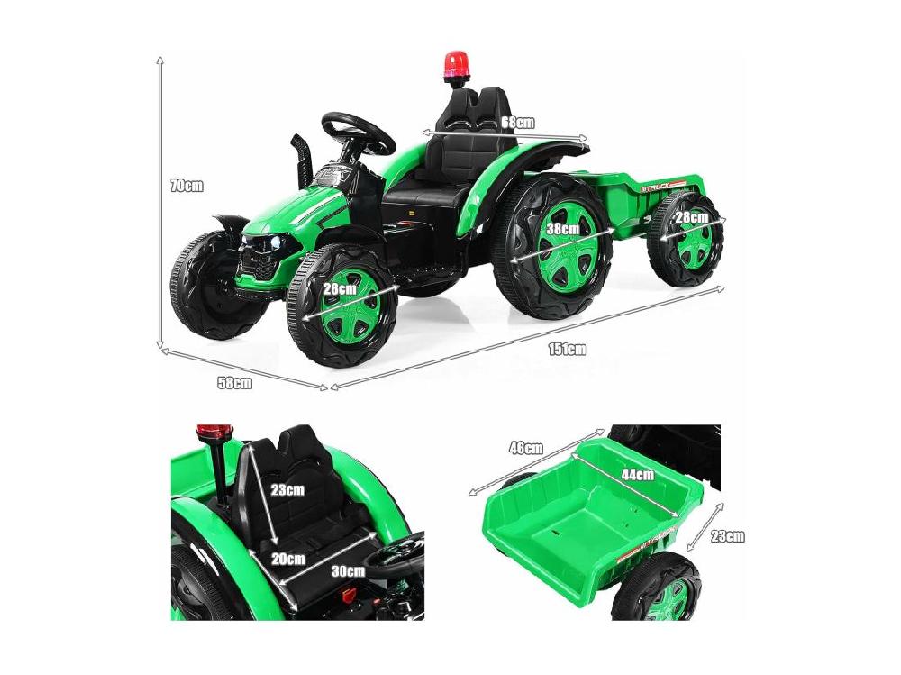 Vente Unique Tracteur Electrique Enfants Avec Télécommande 2.4G 12V 7AH Vitesse : 3-8 Km/h MP3 Port USB Pour Enfants De 3 à 8 Ans Vert