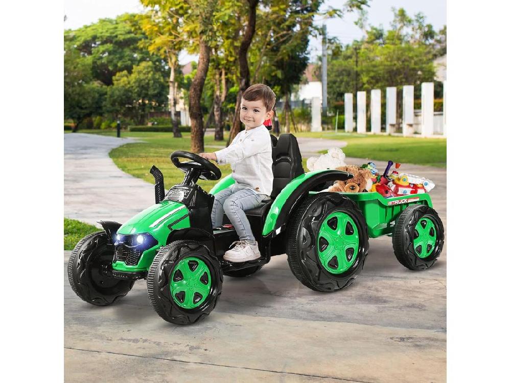Vente Unique Tracteur Electrique Enfants Avec Télécommande 2.4G 12V 7AH Vitesse : 3-8 Km/h MP3 Port USB Pour Enfants De 3 à 8 Ans Vert