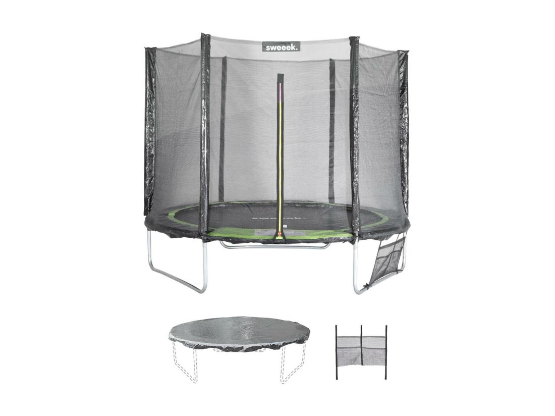 Vente Unique Trampoline 250 Cm. Vert. Avec Filet De Protection. Bâche. Filet Pour Chaussures. Kit D’ancrage