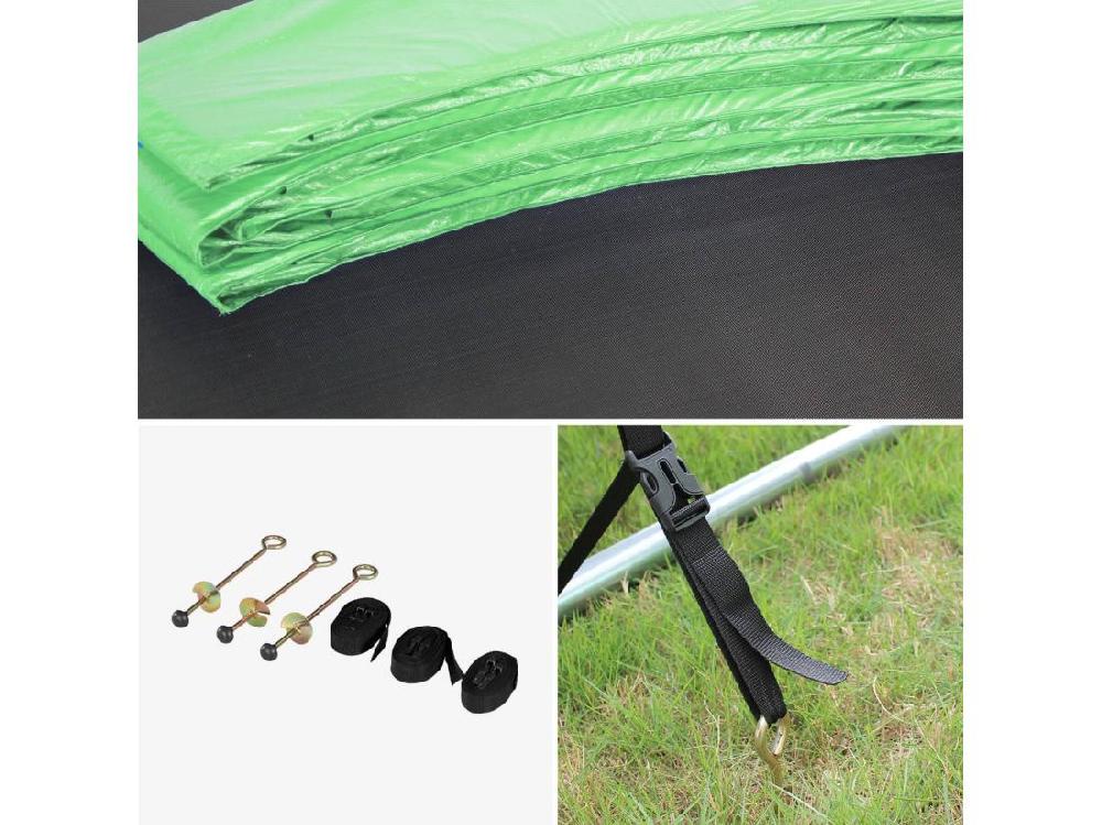 Vente Unique Trampoline 250 Cm. Vert. Avec Filet De Protection. Bâche. Filet Pour Chaussures. Kit D’ancrage