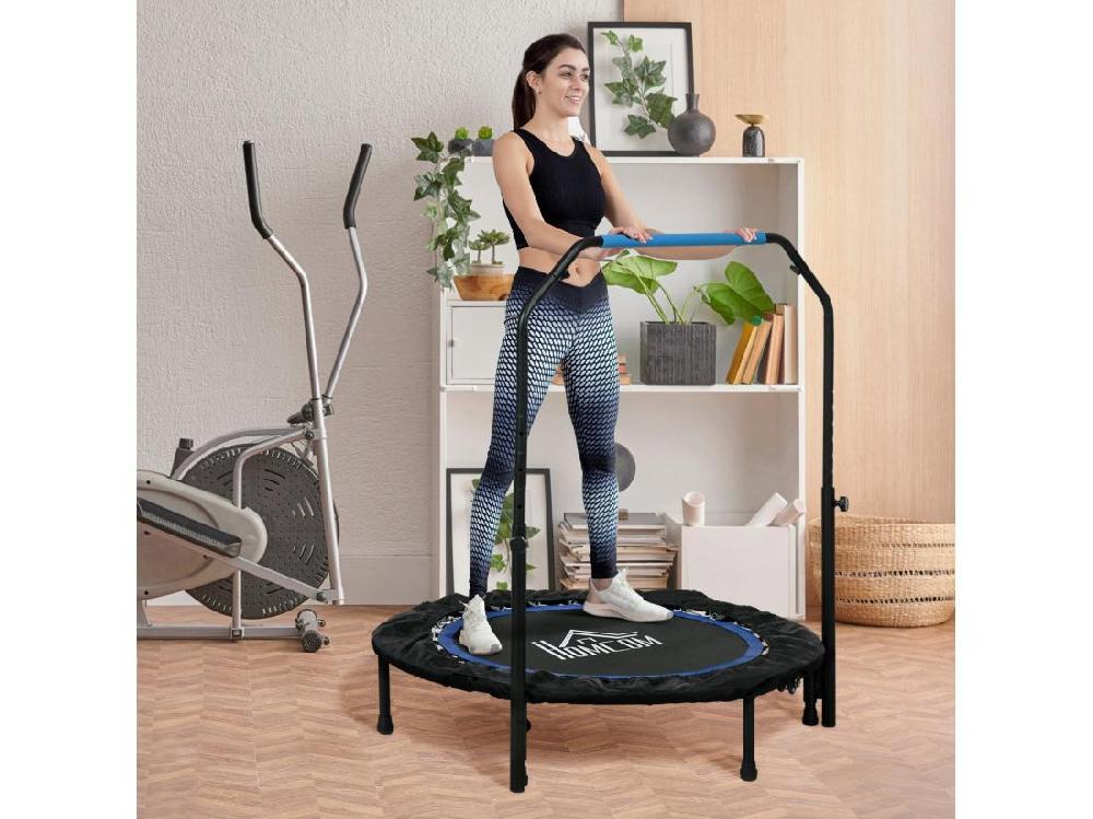 Vente Unique Trampoline De Fitness Gym Pliable - Poignée Réglable 28 Ressorts - Ø 102 Cm - Noir Bleu