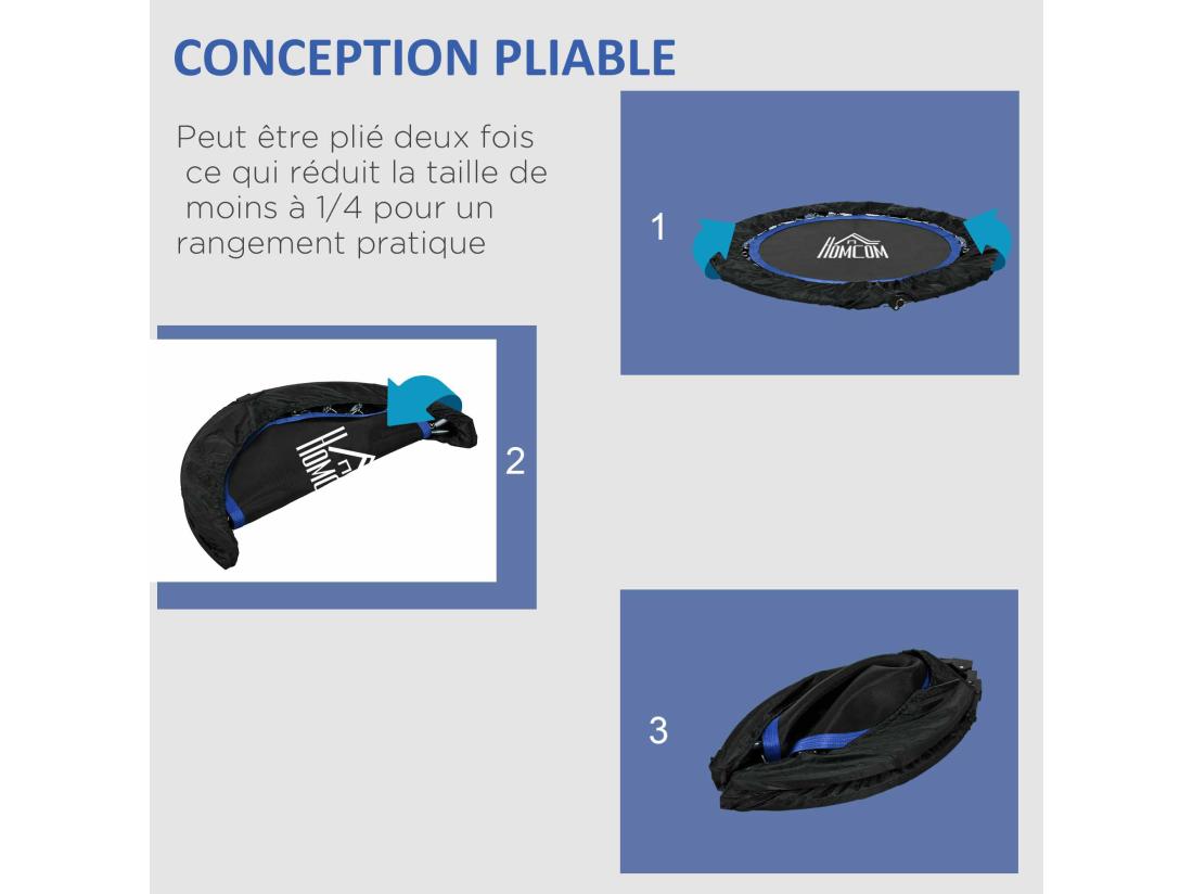 Vente Unique Trampoline De Fitness Gym Pliable - Poignée Réglable 28 Ressorts - Ø 102 Cm - Noir Bleu