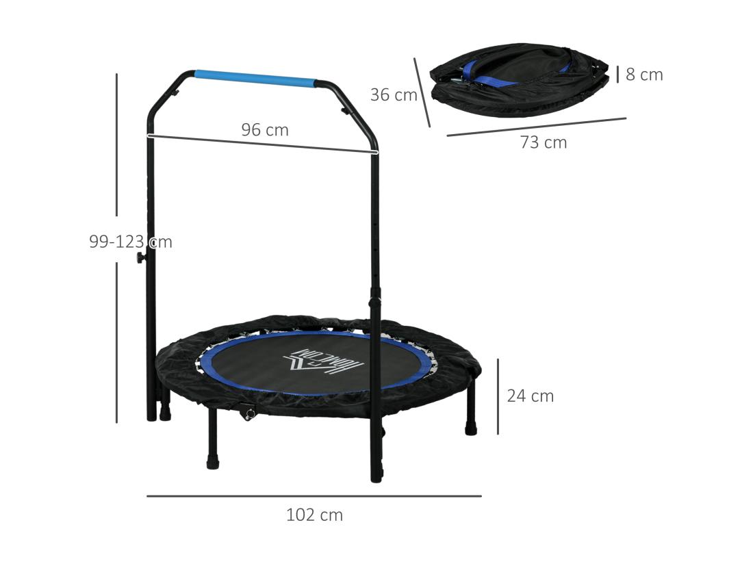 Vente Unique Trampoline De Fitness Gym Pliable - Poignée Réglable 28 Ressorts - Ø 102 Cm - Noir Bleu