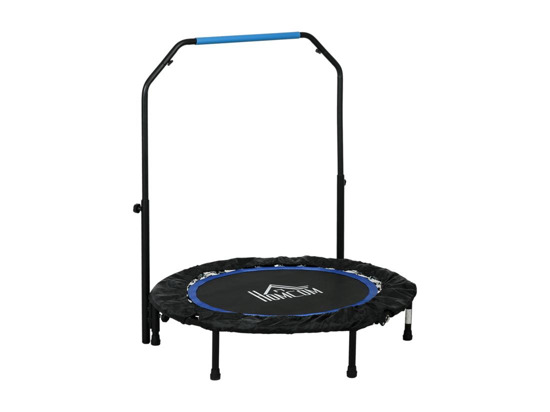 vente unique Trampoline de fitness gym pliable - poignée réglable 28 ressorts - Ø 102 cm - noir bleu