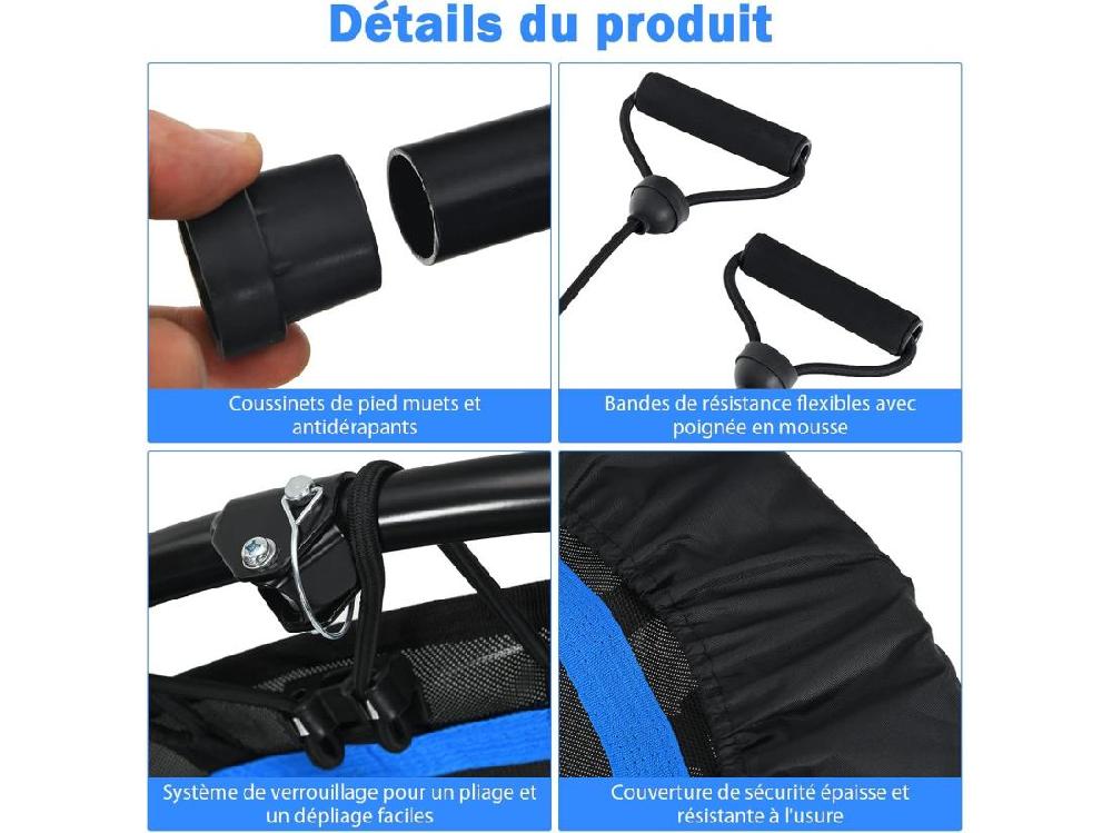 Vente Unique Trampoline De Fitness Pliable 101cm Avec 2 Bandes De Résistance Main Courante Hauteur Réglable Charge 150 Kg Pour Enfants