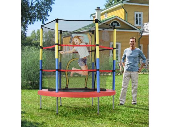 Vente Unique Trampoline De Jardin Rond En Acier - 140cm - Avec Panier De Basket Et 2 Balles De Panier - Charge Max 45kg - 3 à 6 Ans