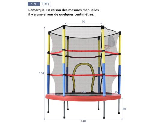 Vente Unique Trampoline De Jardin Rond En Acier - 140cm - Avec Panier De Basket Et 2 Balles De Panier - Charge Max 45kg - 3 à 6 Ans