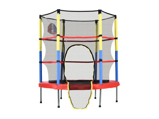 Vente Unique Trampoline De Jardin Rond En Acier - 140cm - Avec Panier De Basket Et 2 Balles De Panier - Charge Max 45kg - 3 à 6 Ans